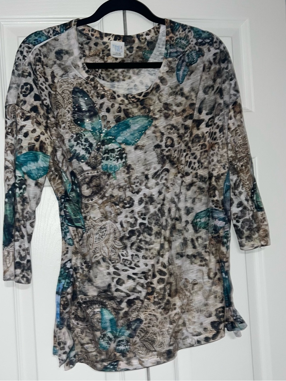 Teal Butterfly Y2K  Animal-Print Scoop Neck Women’s Top